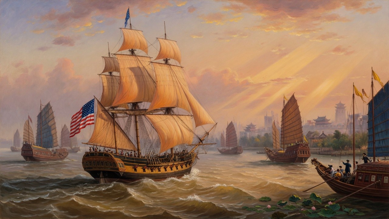 The American merchant ship Empress of China under sail approaching Guangzhou