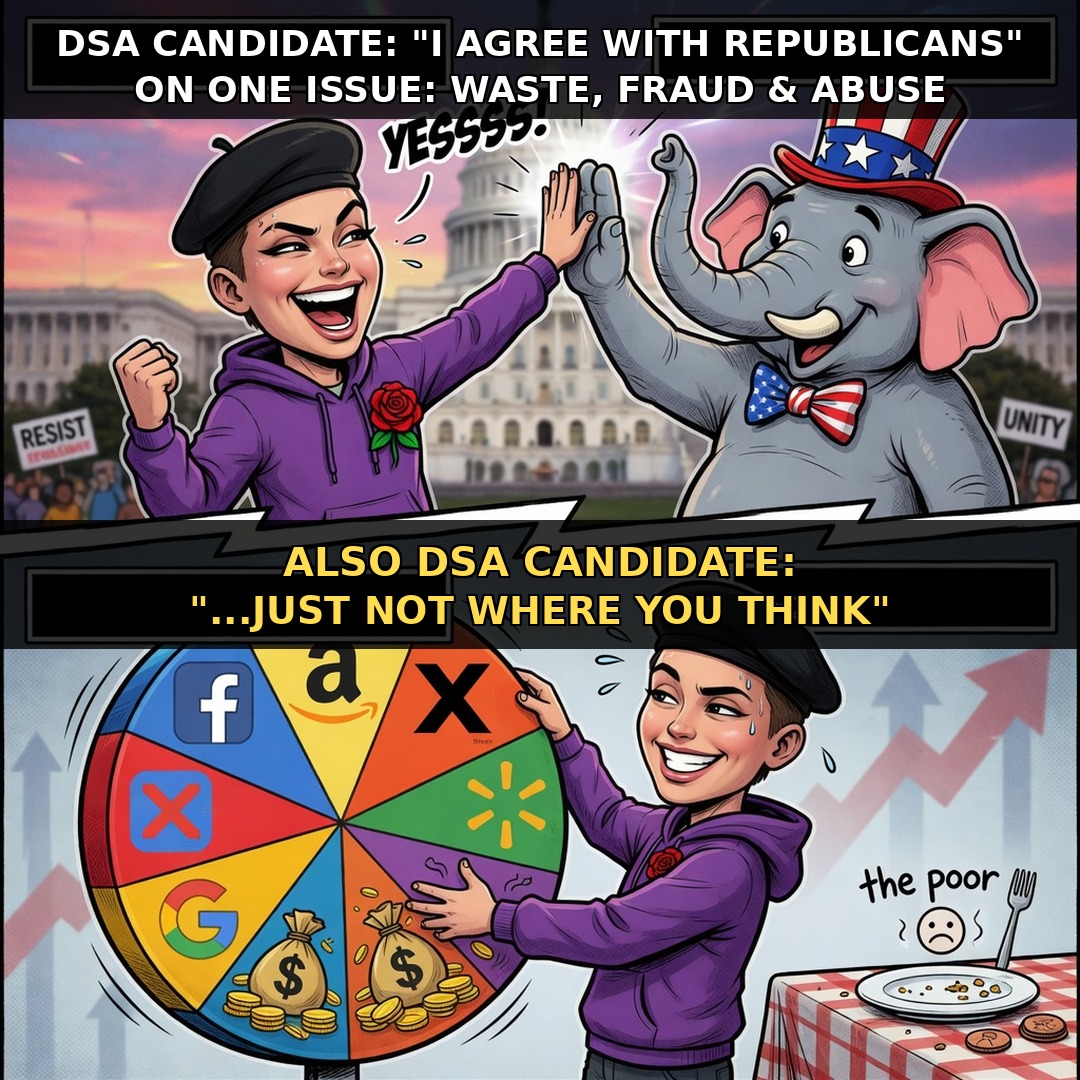 DSA candidate agrees with Republicans on waste fraud and abuse — then pivots to corporations
