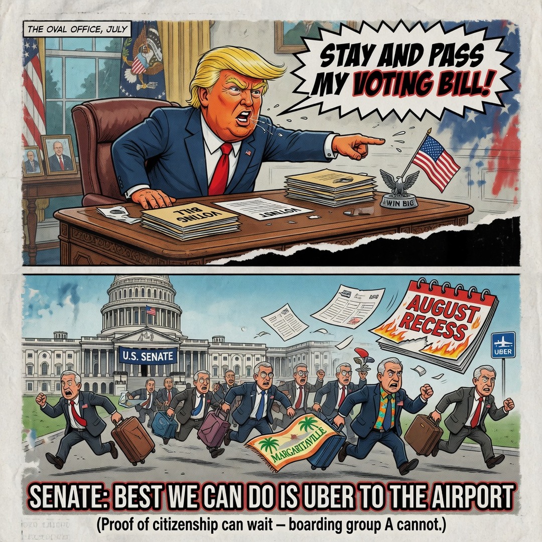 Trump demands voting bill; senators sprint from Capitol with August recess calendar