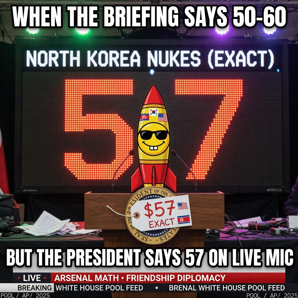 Scoreboard meme: briefing said 50-60, president says 57 on live mic