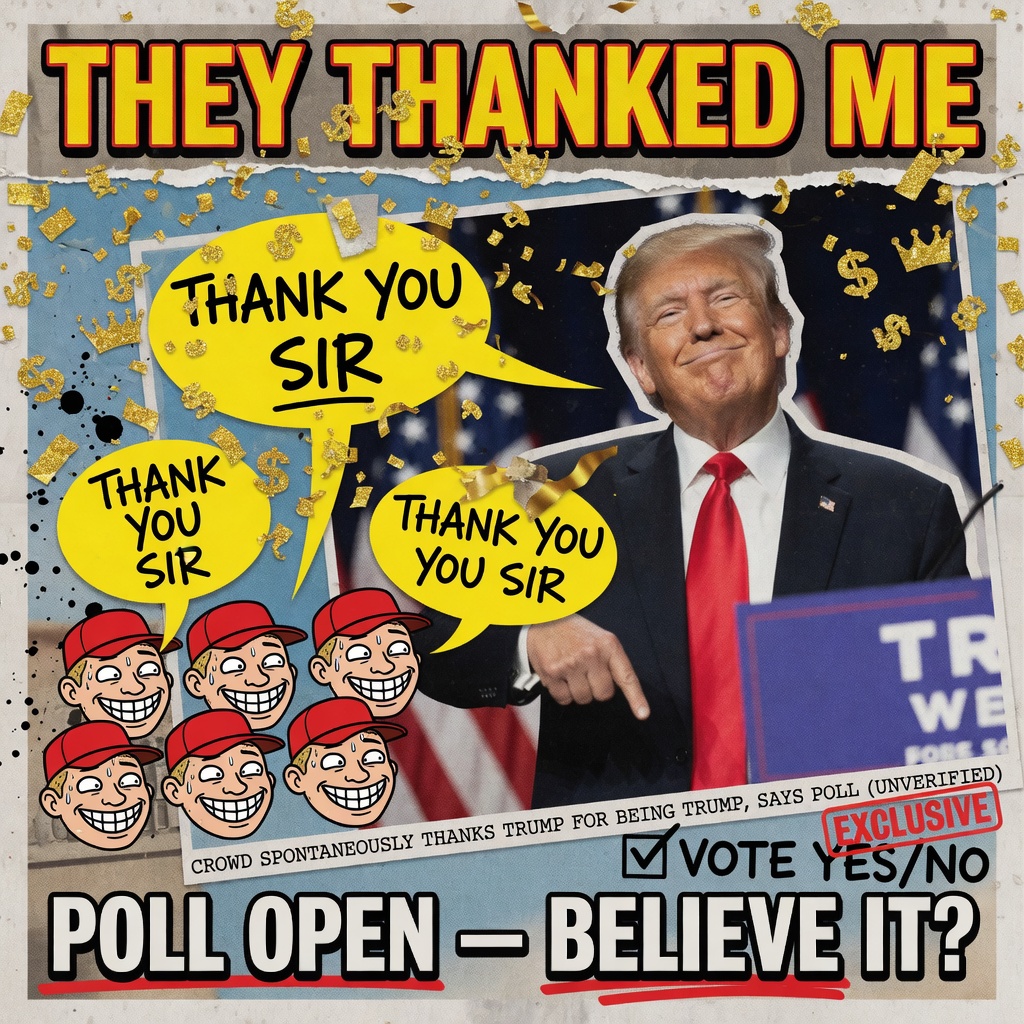 Satire meme: They thanked me — poll open