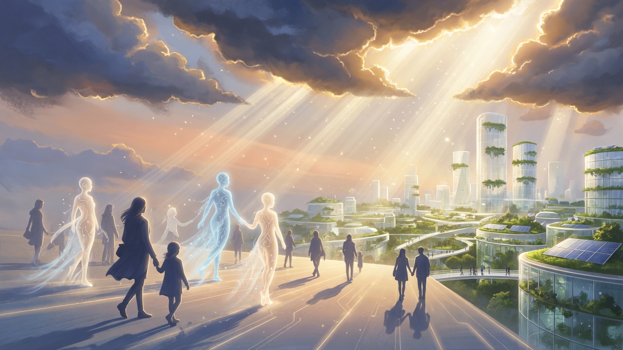 Let there be Light — Grok Imagine: dawn of a beautiful Future